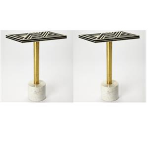 Pemberly Row Set of 2 Accent End Tables In Black Bone Inlay And Brass