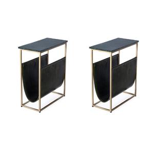 Pemberly Row Set of 2 Marble & Leather Magazine Side Tables in Green