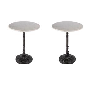 Pemberly Row Set of 2 Contemporary Round Marble and Iron Accent Tables