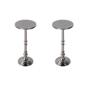 Pemberly Row Set of 2 10&quotW Rnd Metal Pedestal End Tables in Nickel