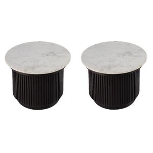 Pemberly Row Set of 2 22&quotW Round Marble side Tables- Brown and White