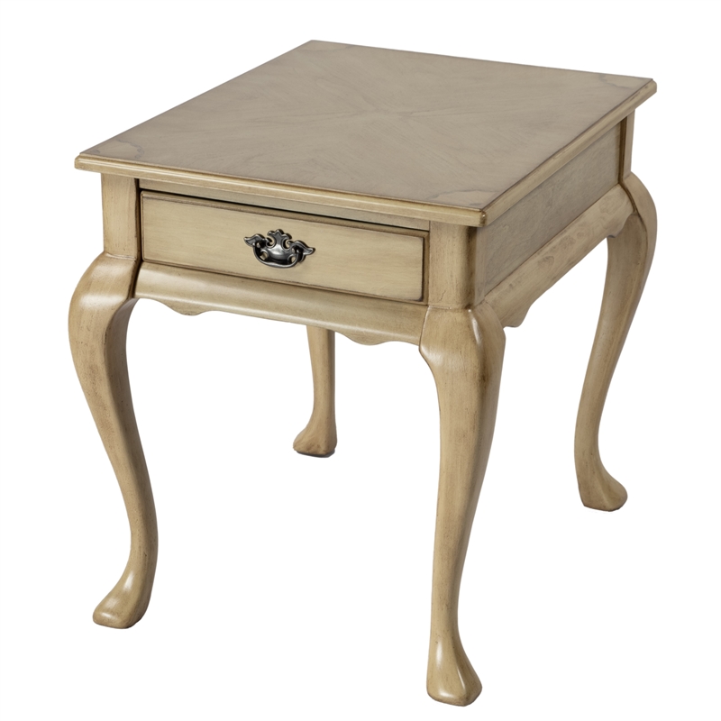 Pemberly Row Set of 2 Contemporary 1-Drawer End Tables in Antique Beige