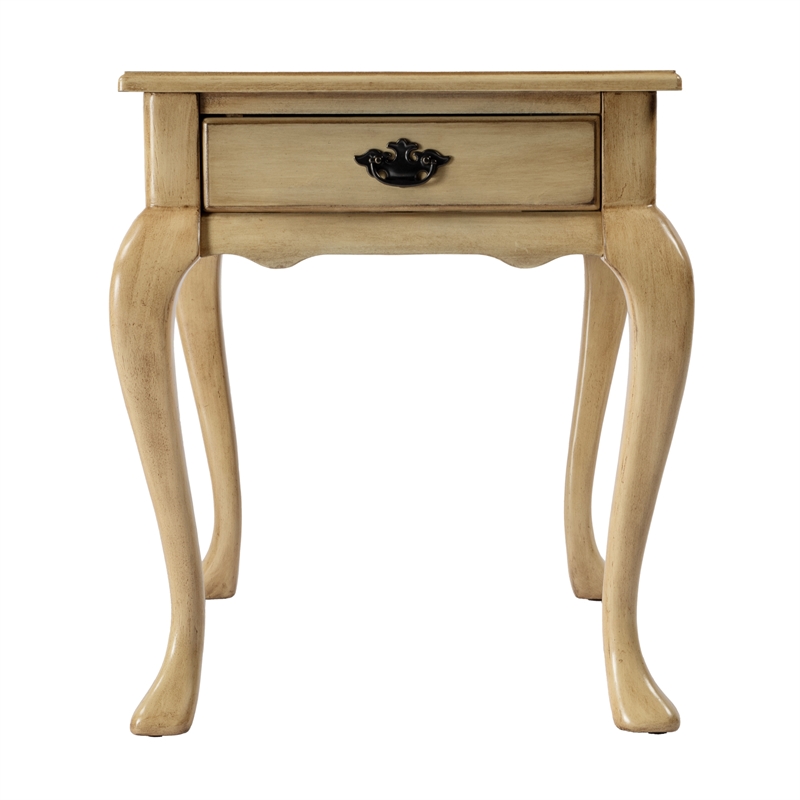 Pemberly Row Set of 2 Contemporary 1-Drawer End Tables in Antique Beige