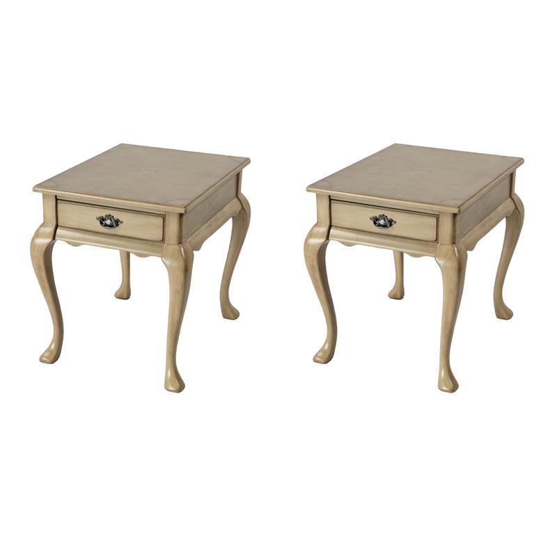 Pemberly Row Set of 2 Contemporary 1-Drawer End Tables in Antique Beige