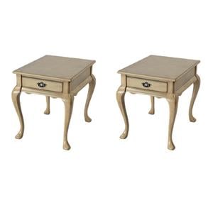Pemberly Row Set of 2 Contemporary 1-Drawer End Tables in Antique Beige