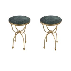 Pemberly Row Set of 2 16&quotW Round Marble Side Tables in Green Marble