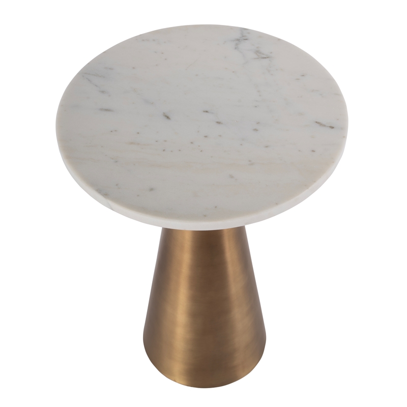 Pemberly Row Set of 2 Round Marble and Metal Side Tables in Antique Gold