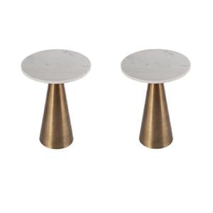 Pemberly Row Set of 2 Round Marble and Metal Side Tables in Antique Gold