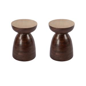 Pemberly Row Set of 2 13&quotW Round Solid Wood Side Tables in Brown