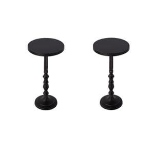 Pemberly Row Set of 2 12&quotW Rnd All Metal Pedestal End Tables in Bronze