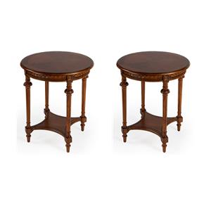 Pemberly Row Set of 2 Contemporary Olive Ash Burl Lamp Tables In Brown