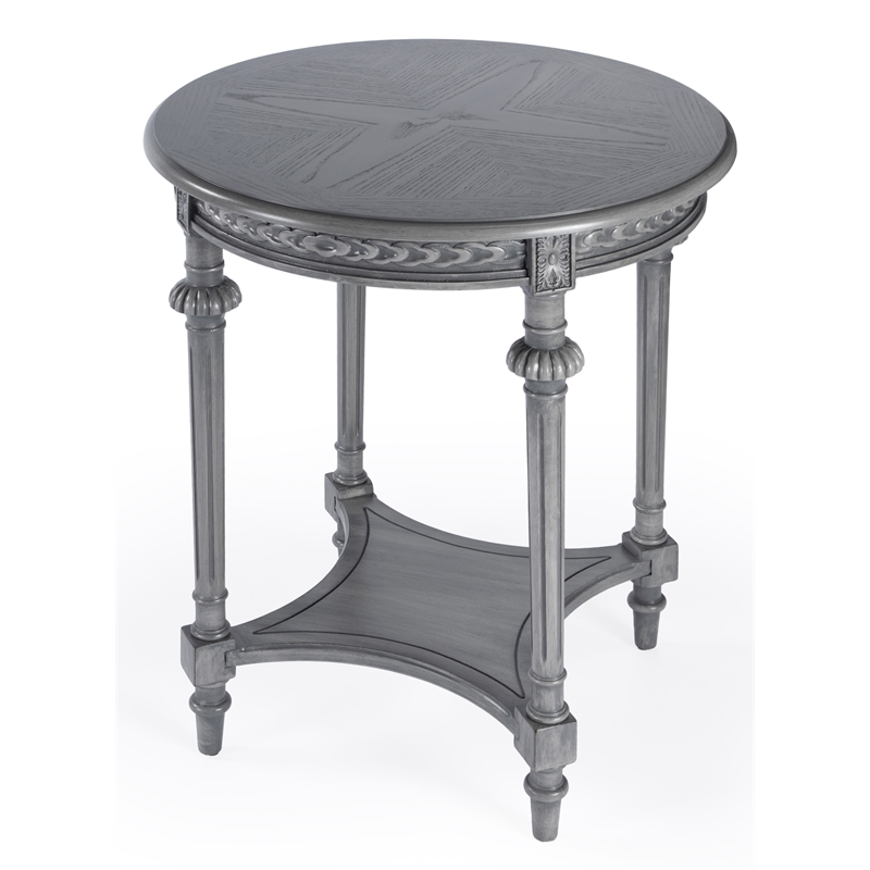 Pemberly Row Set of 2 Contemporary Round Gray Wood Lamp Tables