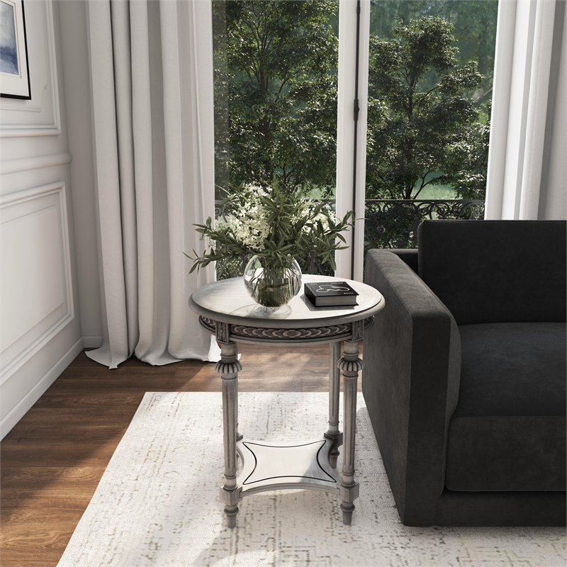 Pemberly Row Set of 2 Contemporary Round Gray Wood Lamp Tables