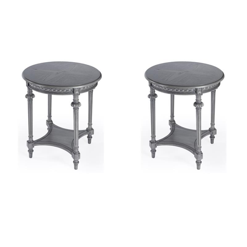 Pemberly Row Set of 2 Contemporary Round Gray Wood Lamp Tables
