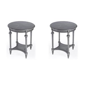 Pemberly Row Set of 2 Contemporary Round Gray Wood Lamp Tables