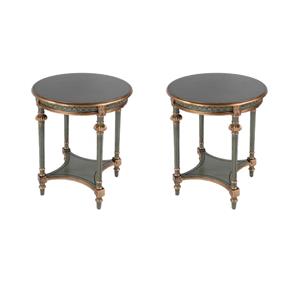 Pemberly Row Set of 2 24&quotW Round Wood End Tables in Pastel Green