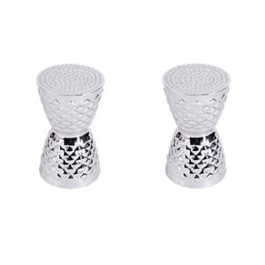 Pemberly Row Set of 2 Contemporary Metal Drum End Tables in Silver