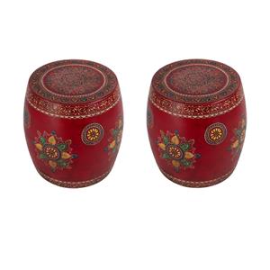 Pemberly Row Set of 2 17&quot Round Hand Painted Iron Drum Side Tables in Red