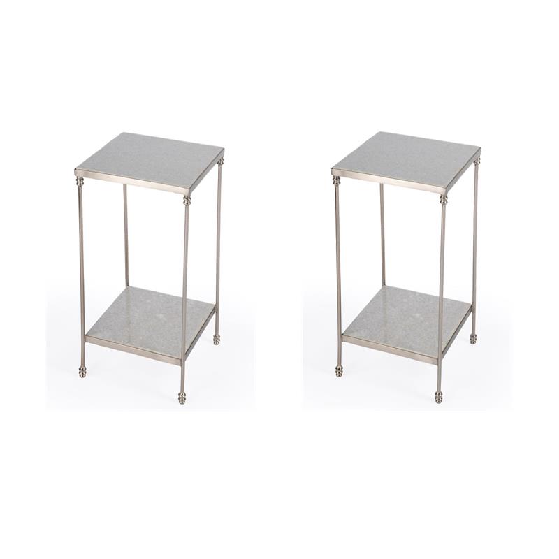 Pemberly Row Set of 2 Modern / Contemporary White Marble Side Tables