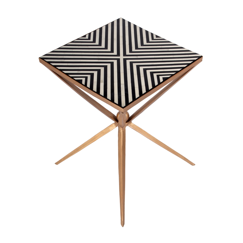 Pemberly Row Set of 2 Square Bone In-Lay & Metal Side Tables in Black Gold