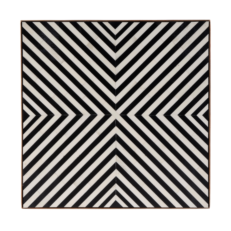 Pemberly Row Set of 2 Square Bone In-Lay & Metal Side Tables in Black Gold