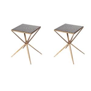 Pemberly Row Set of 2 Square Bone In-Lay & Metal Side Tables in Black Gold