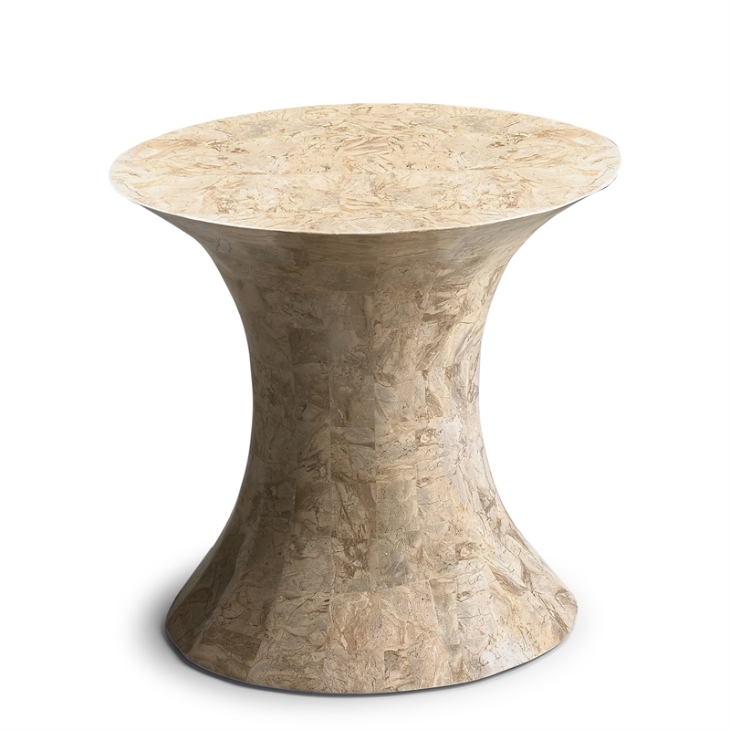 Pemberly Row Set of 2 Oval Fossil Stone Side Tables In Heritage Finish