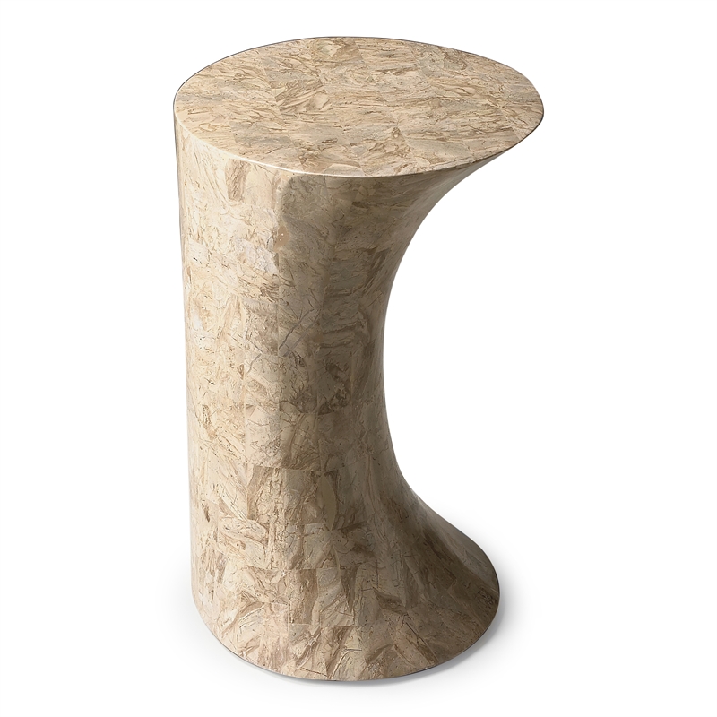 Pemberly Row Set of 2 Oval Fossil Stone Side Tables In Heritage Finish