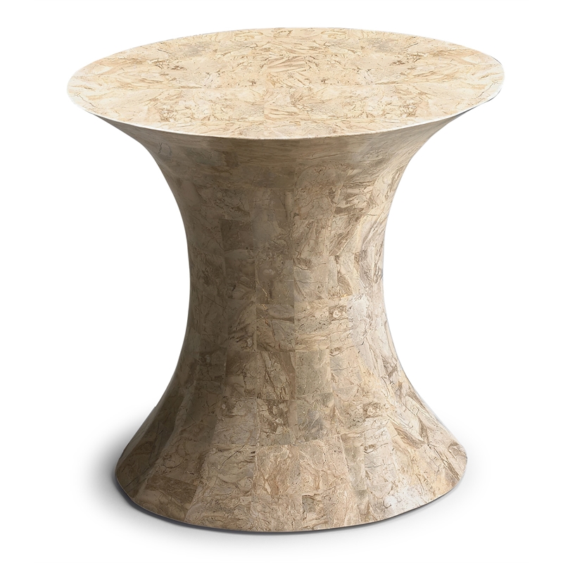 Pemberly Row Set of 2 Oval Fossil Stone Side Tables In Heritage Finish