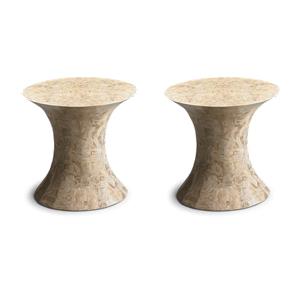 Pemberly Row Set of 2 Oval Fossil Stone Side Tables In Heritage Finish
