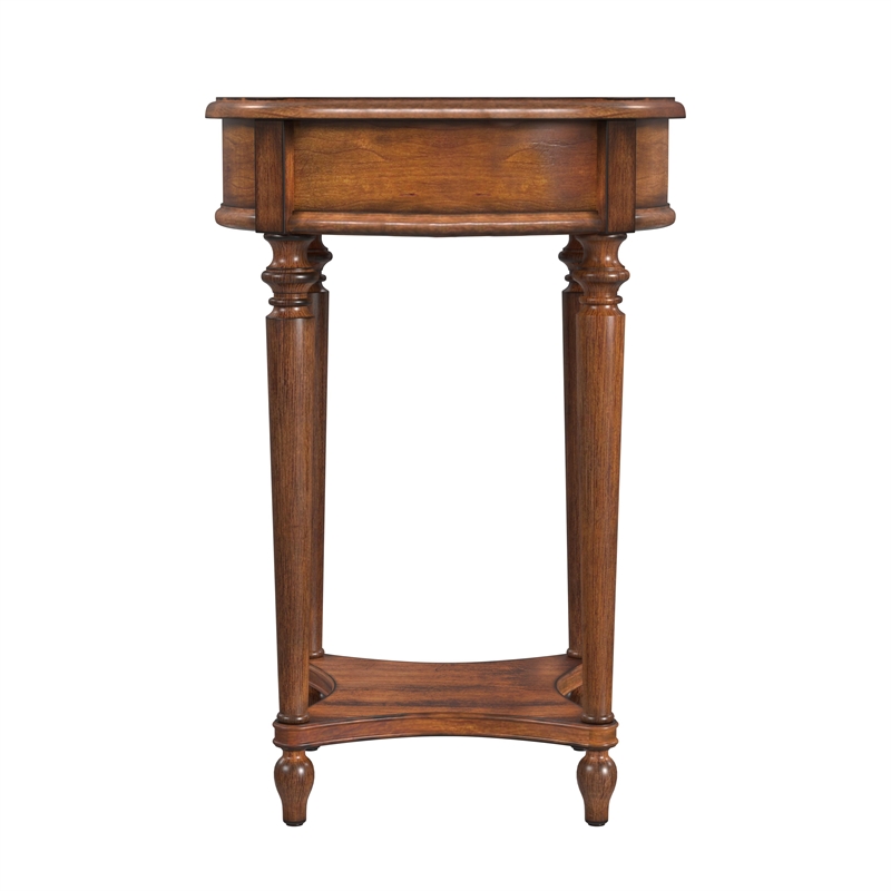 Pemberly Row Set of 2 1-Drawer Antique Cherry Round Accent Tables