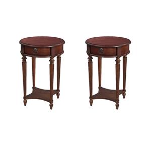 Pemberly Row Set of 2 Contemporary 1-Drawer Cherry Round Accent Tables