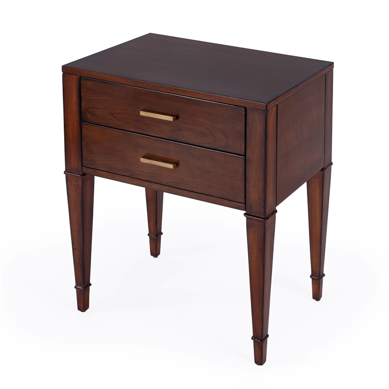 Pemberly Row Set of 2 Contemporary 2-Drawer End Tables in Antique Cherry