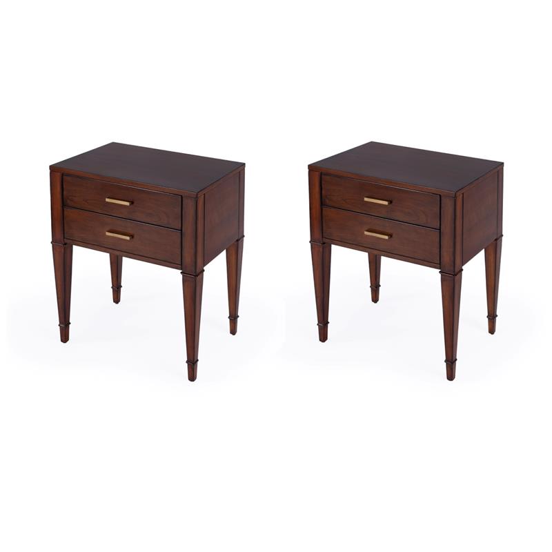 Pemberly Row Set of 2 Contemporary 2-Drawer End Tables in Antique Cherry