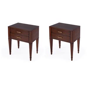 Pemberly Row Set of 2 Contemporary 2-Drawer End Tables in Antique Cherry