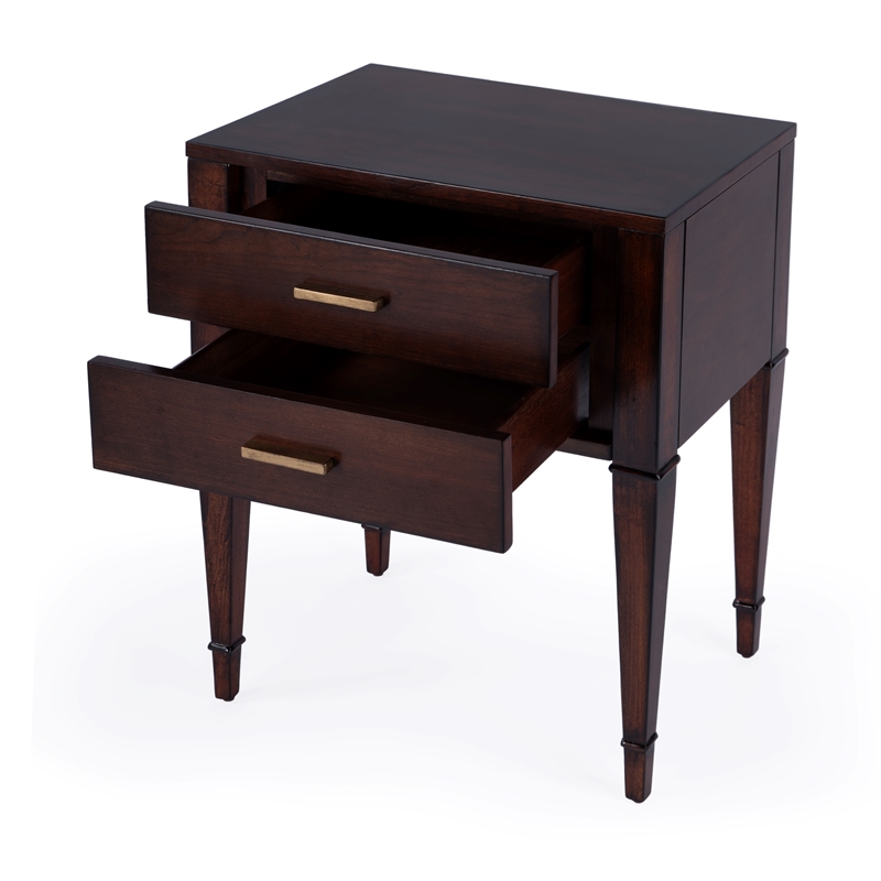 Pemberly Row Set of 2 Contemporary 2-Drawer End Tables in Cherry