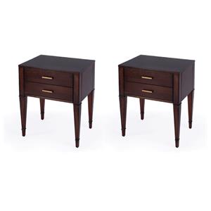 Pemberly Row Set of 2 Contemporary 2-Drawer End Tables in Cherry
