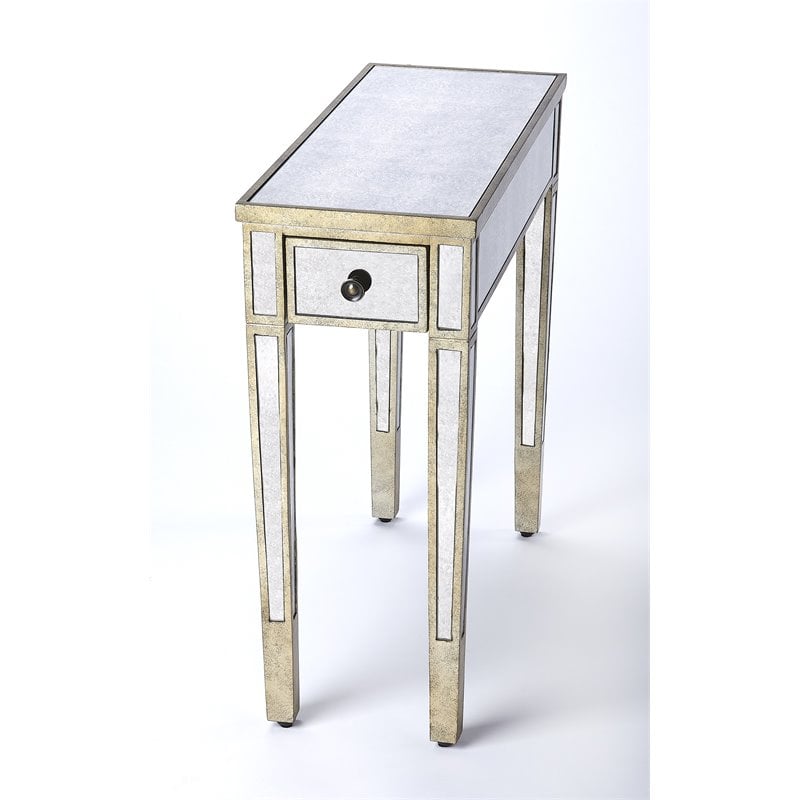 Pemberly Row Set of 2 Contemporary Mirrored Chairside Tables in Silver