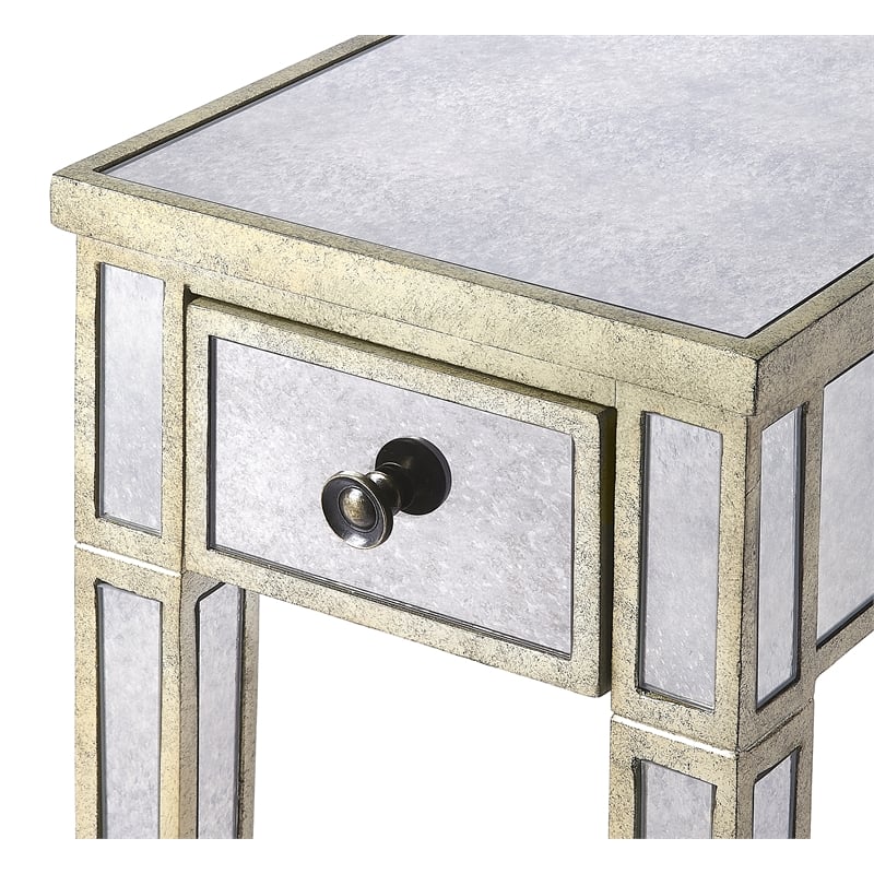 Pemberly Row Set of 2 Contemporary Mirrored Chairside Tables in Silver