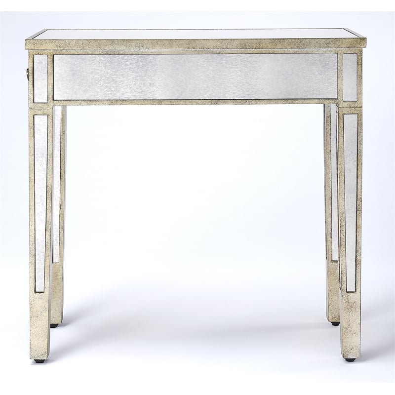 Pemberly Row Set of 2 Contemporary Mirrored Chairside Tables in Silver