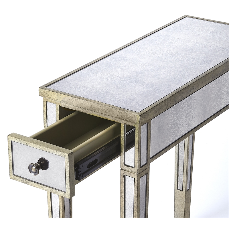 Pemberly Row Set of 2 Contemporary Mirrored Chairside Tables in Silver
