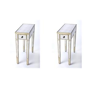 Pemberly Row Set of 2 Contemporary Mirrored Chairside Tables in Silver