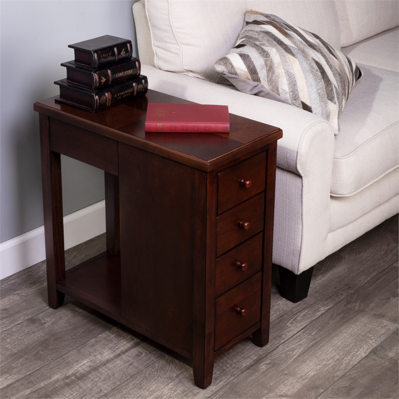Pemberly Row Set of 2 Contemporary 4-Drawer Chairside Chest In Brown
