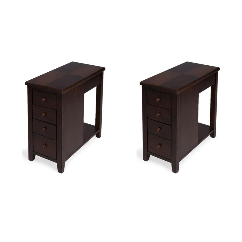 Pemberly Row Set of 2 Contemporary 4-Drawer Chairside Chest In Brown