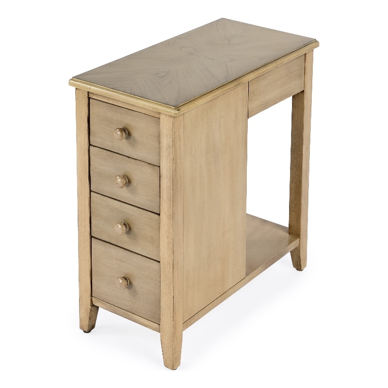 Pemberly Row Set of 2 Contemporary 4-Drawer Wood Side Tables In Beige