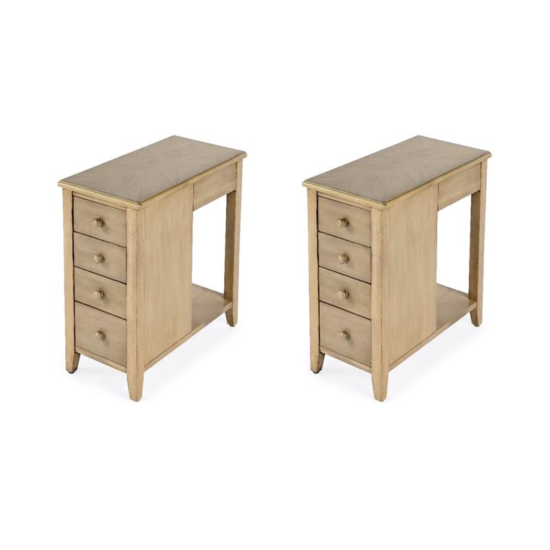 Pemberly Row Set of 2 Contemporary 4-Drawer Wood Side Tables In Beige