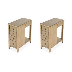 Pemberly Row Set of 2 Contemporary 4-Drawer Wood Side Tables In Beige