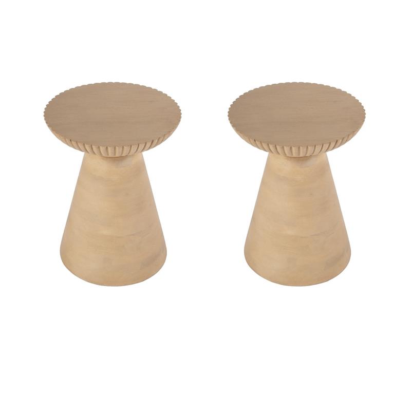 Pemberly Row Set of 2 Contemporary Round Wood Side Tables in Brown