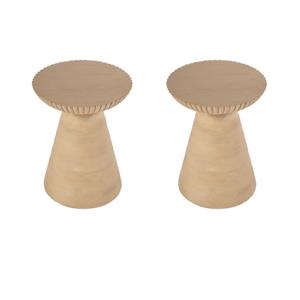 Pemberly Row Set of 2 Contemporary Round Wood Side Tables in Brown