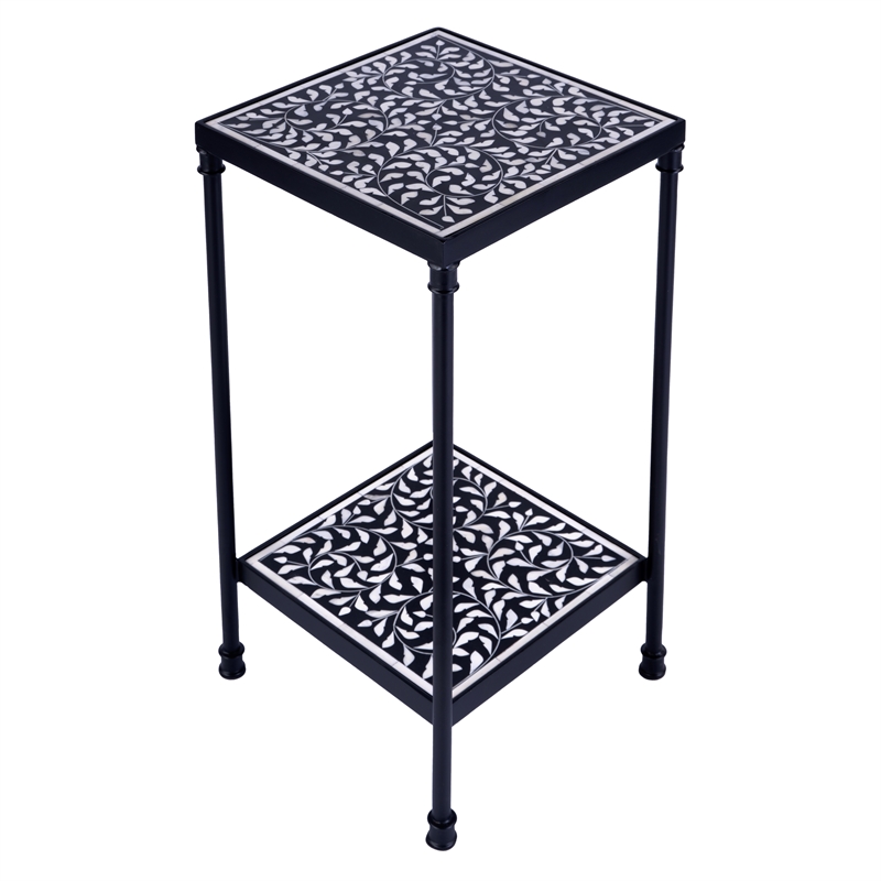 Pemberly Row Set of 2 Resin And Bone Inlay Side Tables in Black / White